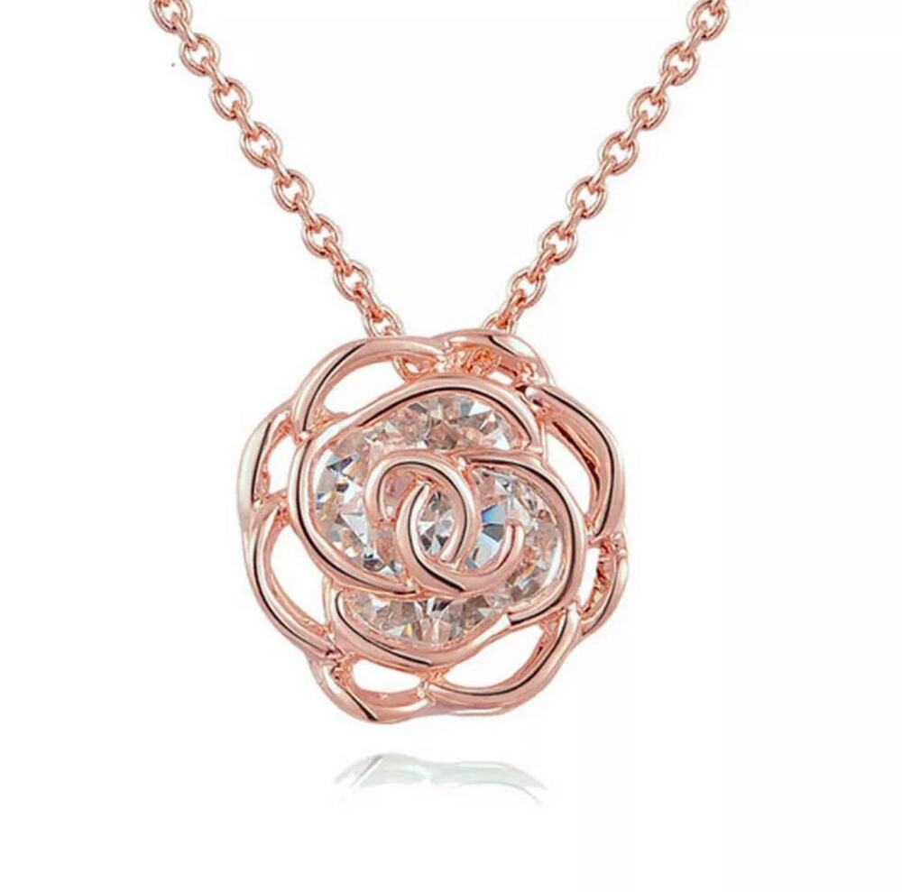 Camellia Gold Flower Crystal Dainty Necklace 4-i-7-19